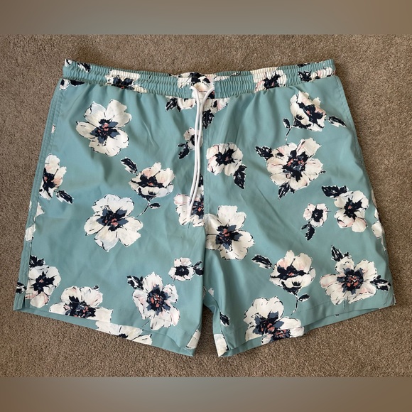 Abercrombie & Fitch Other - Abercrombie & Fitch Aqua and White Swim Trunks Floral Design XXL NWOT Never Worn